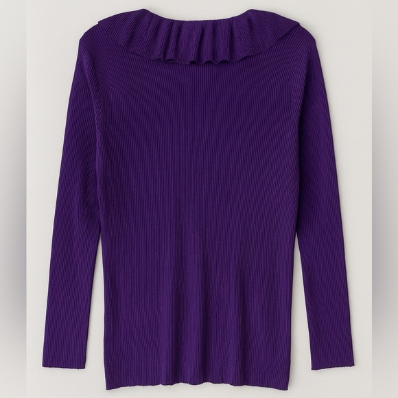 New Lauren Ralph Lauren Purple Silk V-Neck Sweater Ruffle Trim Size Large - Picture 3 of 5